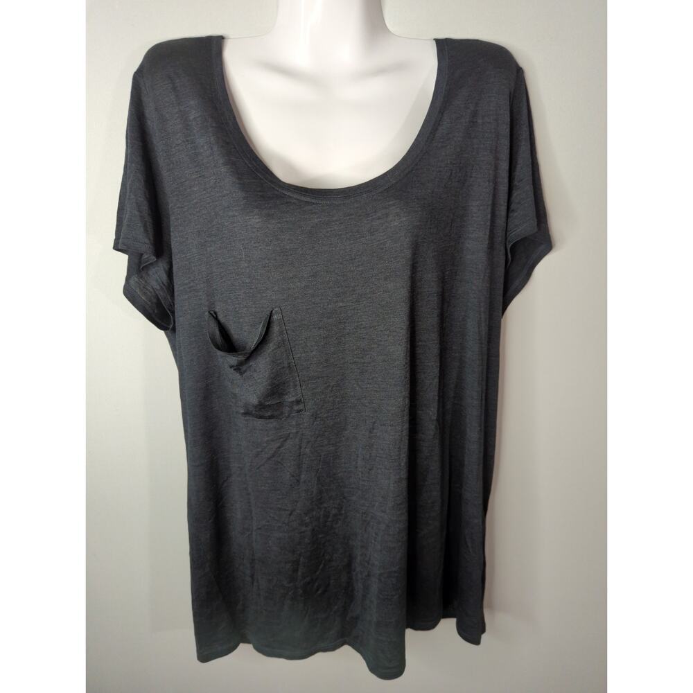 Eileen Fisher Black Silk & Cotton Short Sleeve Scoop Neck Pocket Tee Size XL